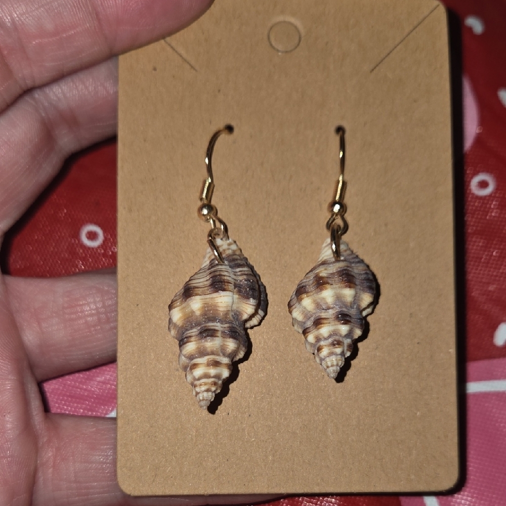 Gold and Brown Shell Earrings